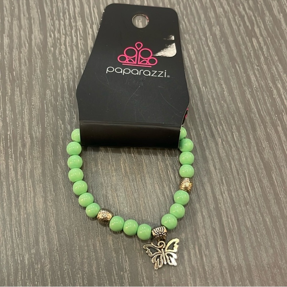 Paparazzi Mint Beaded Bracelet with silver butterfly Charms